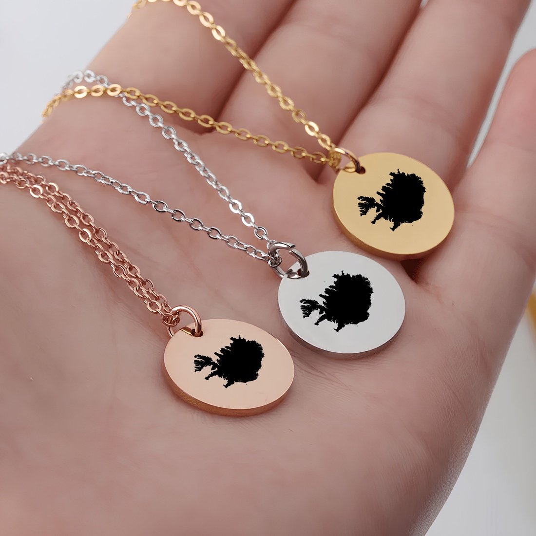 Iceland Country Map Necklace - Personalizable Jewelry