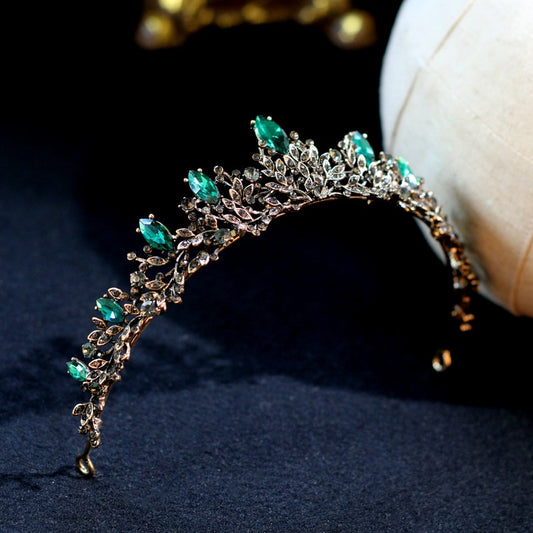 Vintage Green Crystal Bridal Tiaras Crowns Baroque Pageant Prom Rhinestone Veil Tiara Headpiece Wedd