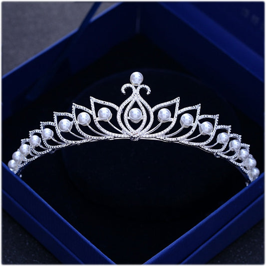 Gorgeous Silver Plated Crystal Pearls Bridal Tiaras Crown Rose Gold Alloy Rhinestone Diadem Headband