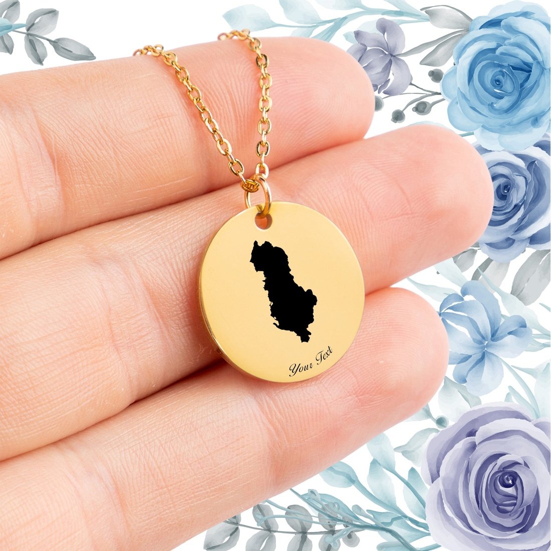 Albania Country Map Necklace - Personalizable Jewelry