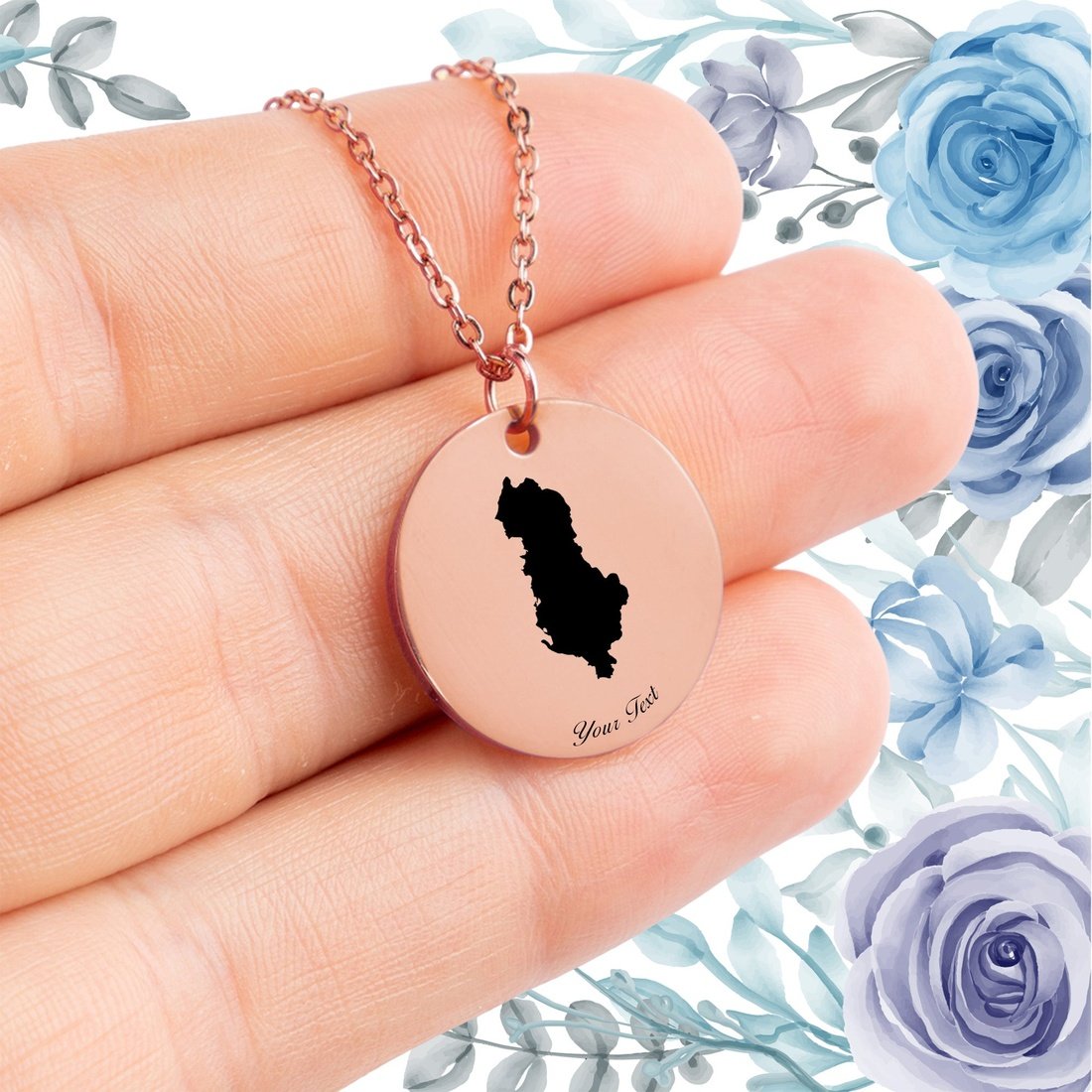 Albania Country Map Necklace - Personalizable Jewelry