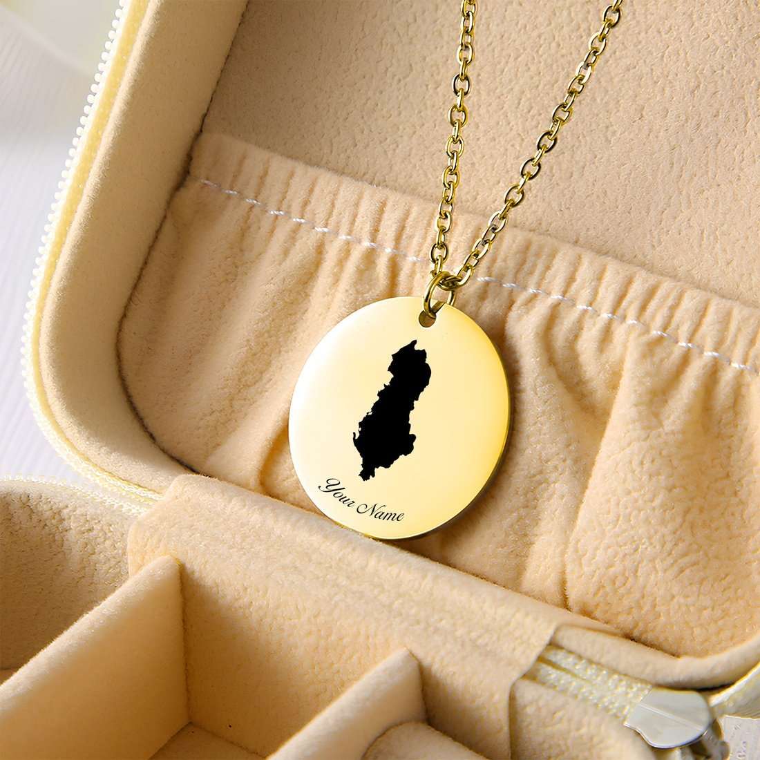 Albania Country Map Necklace - Personalizable Jewelry
