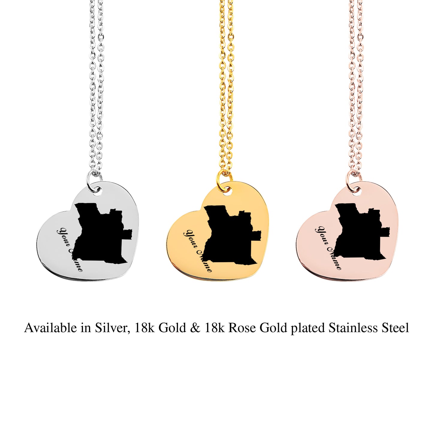 Angola Country Map Necklace - Personalizable Jewelry