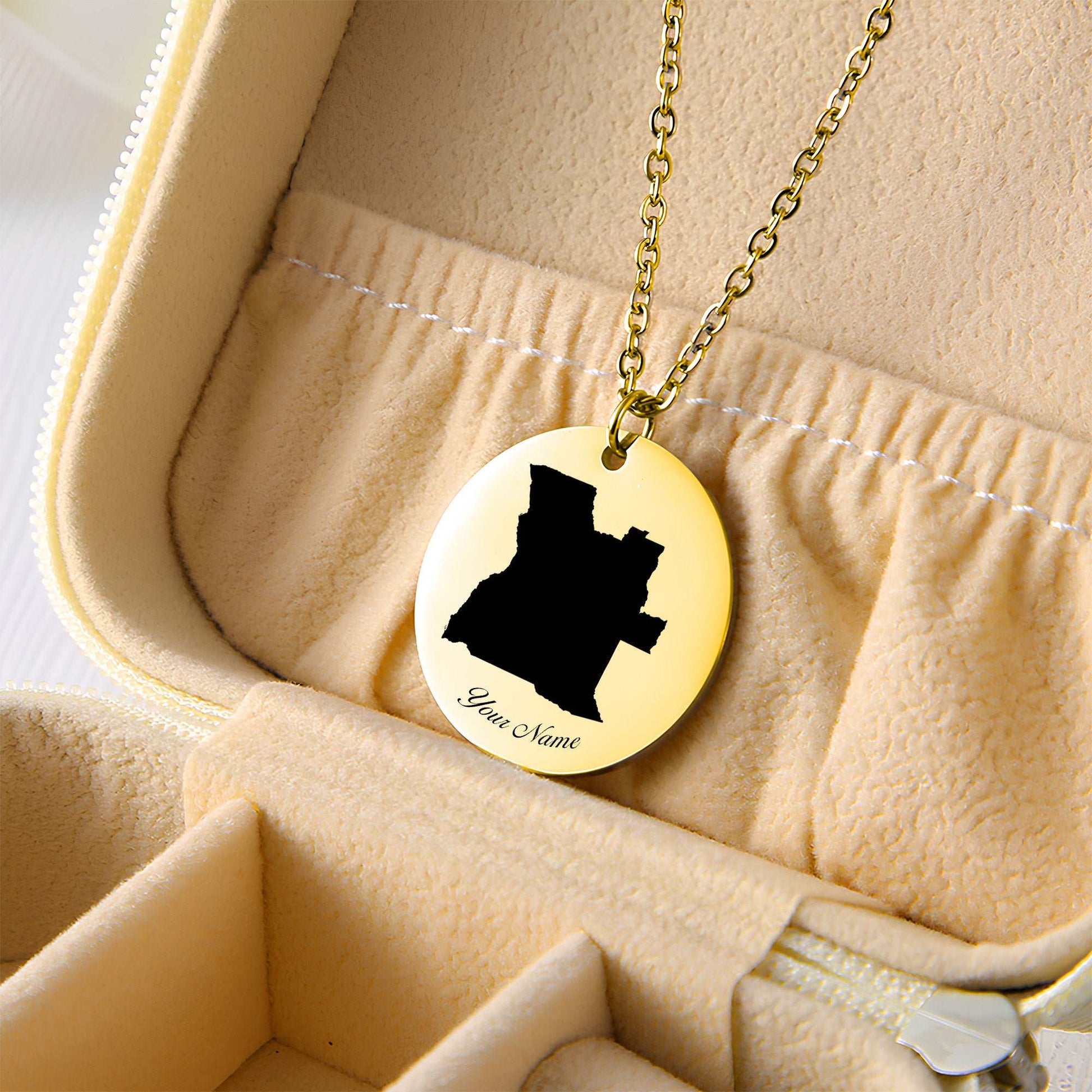 Angola Country Map Necklace - Personalizable Jewelry