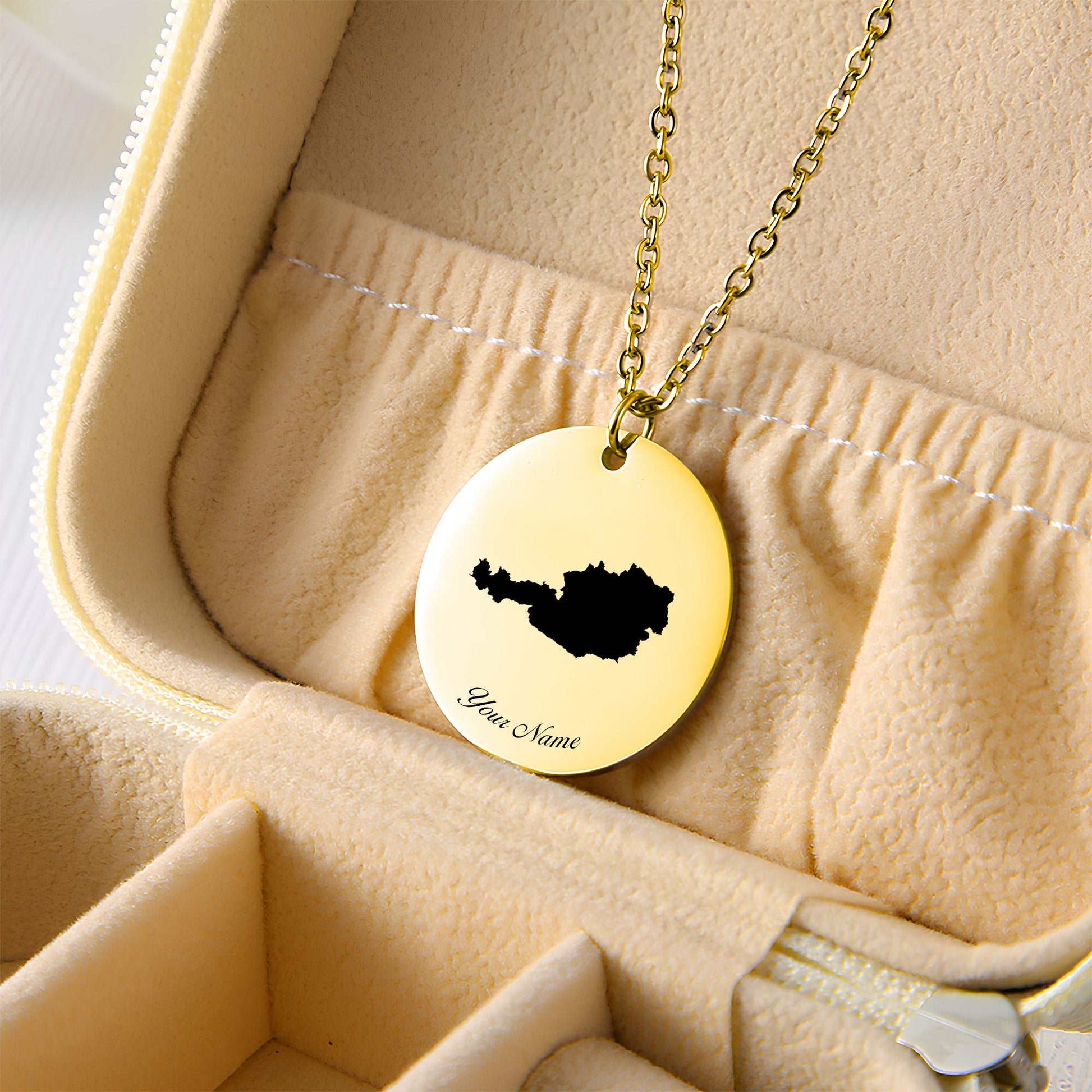 Austria Country Map Necklace - Personalizable Jewelry