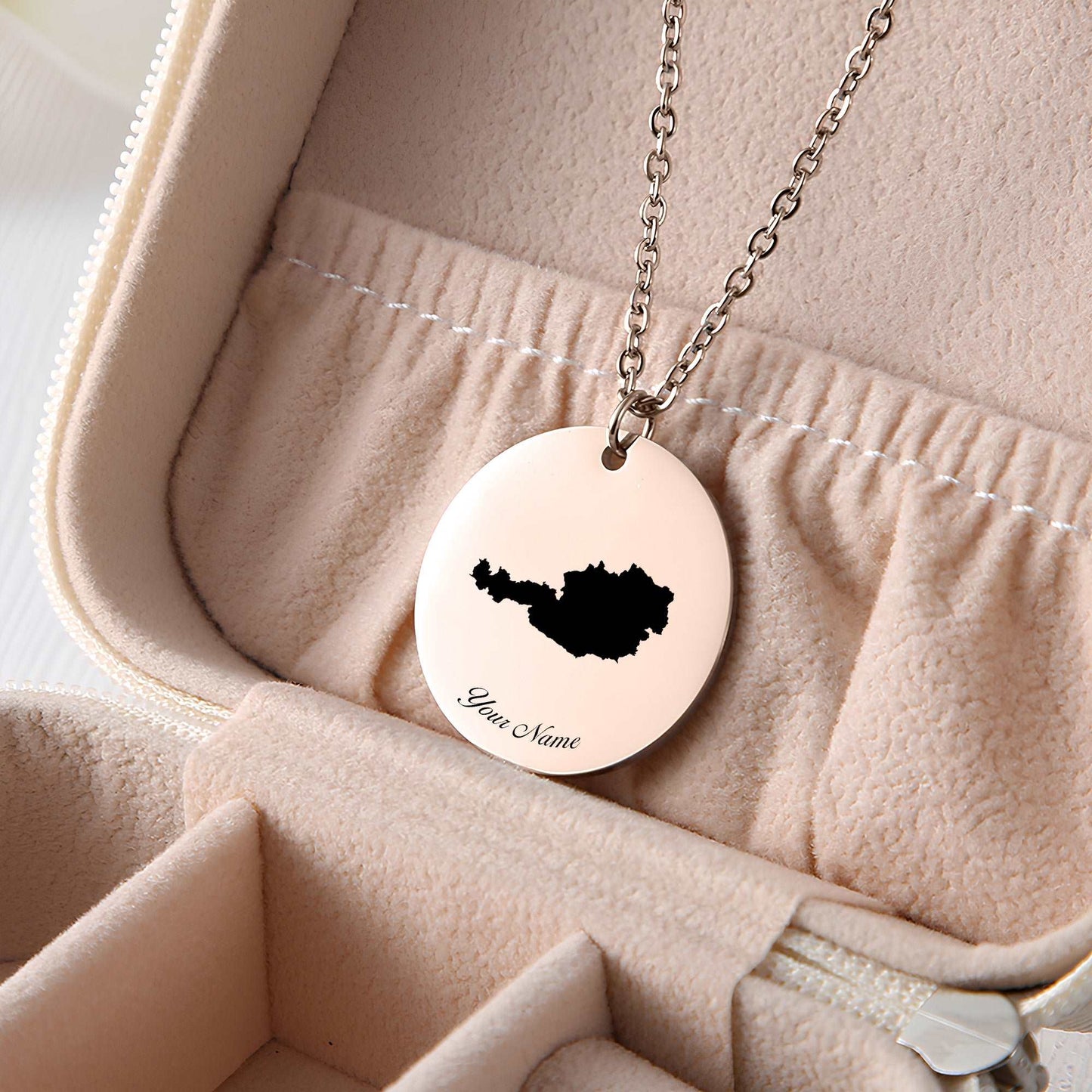 Austria Country Map Necklace - Personalizable Jewelry