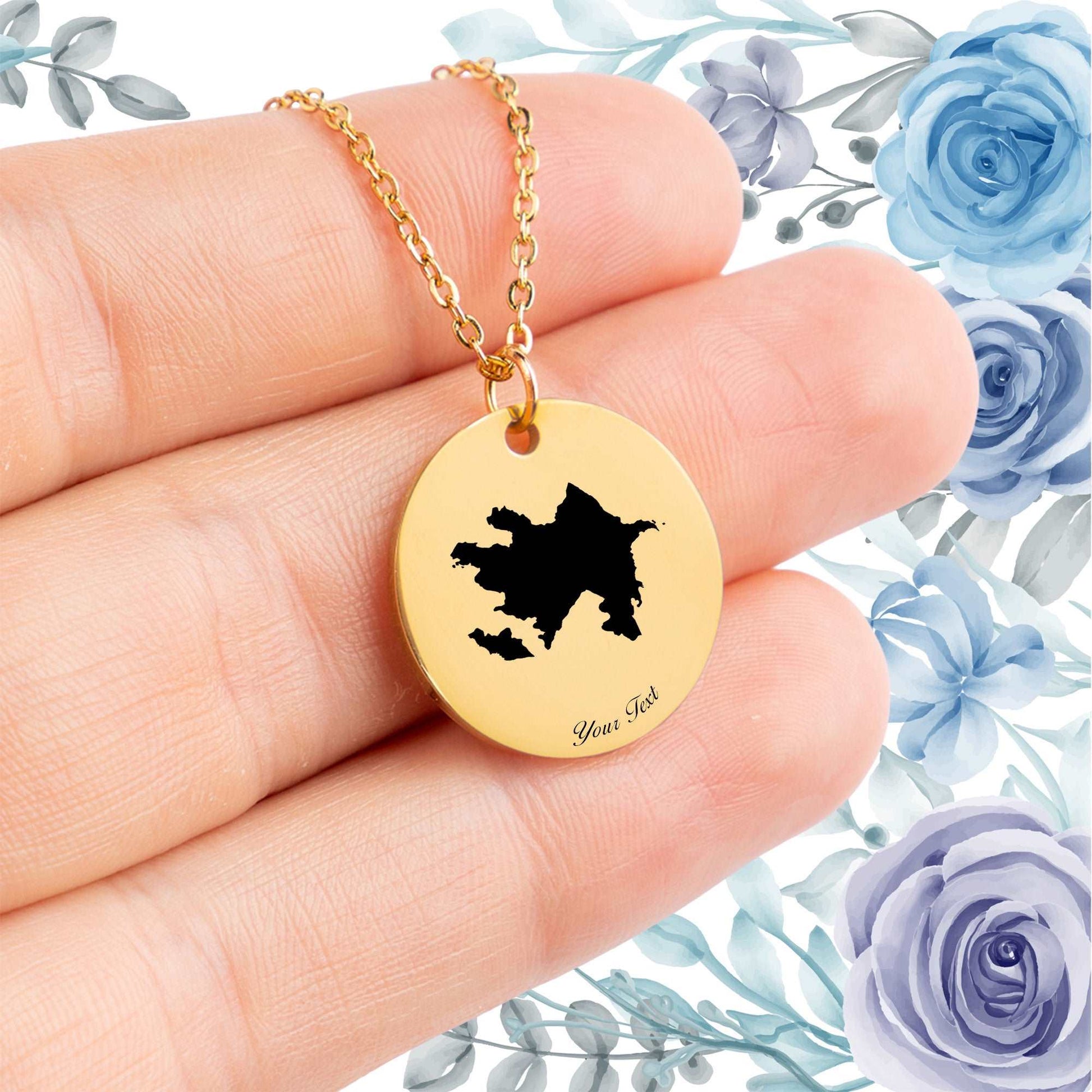 Azerbaijan Country Map Necklace - Personalizable Jewelry