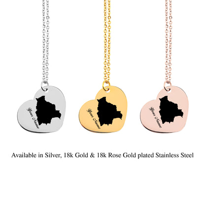 Bolivia Country Map Necklace - Personalizable Jewelry