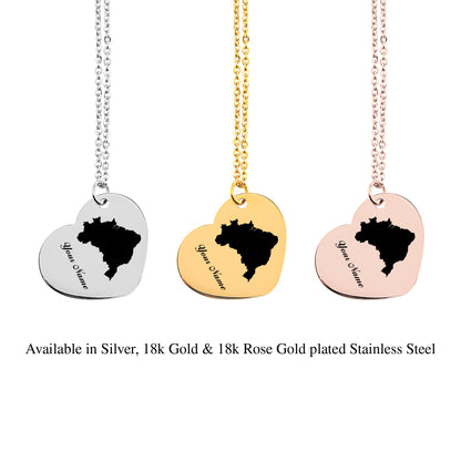 Brazil Country Map Necklace - Personalizable Jewelry