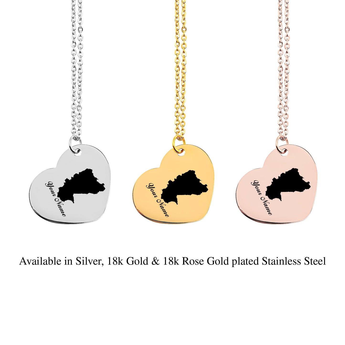 Burkina Faso Country Map Necklace - Personalizable Jewelry