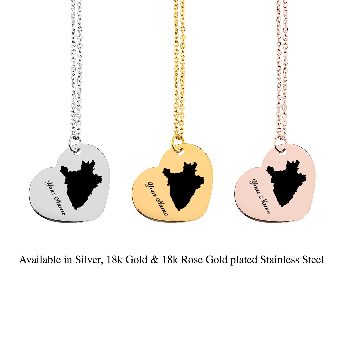 Burundi Country Map Necklace - Personalizable Jewelry