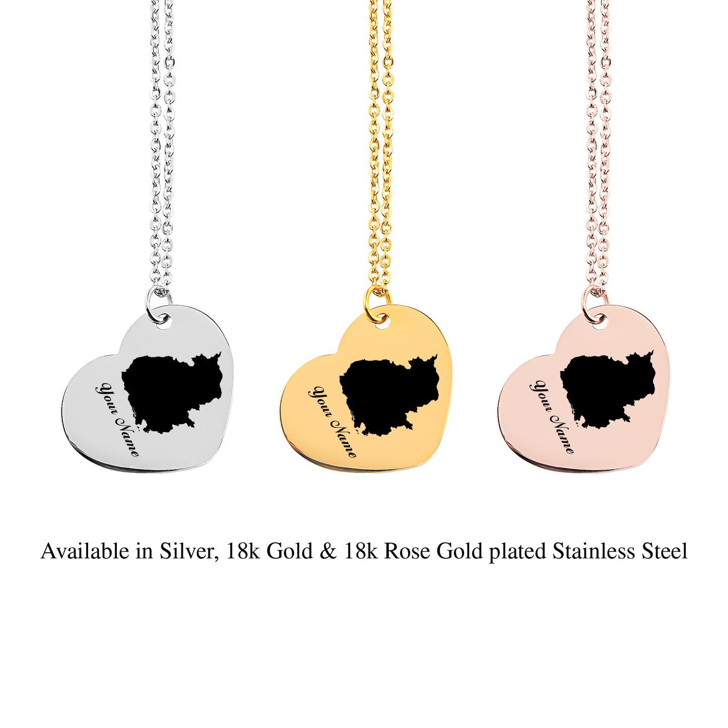 Cambodia Country Map Necklace - Personalizable Jewelry