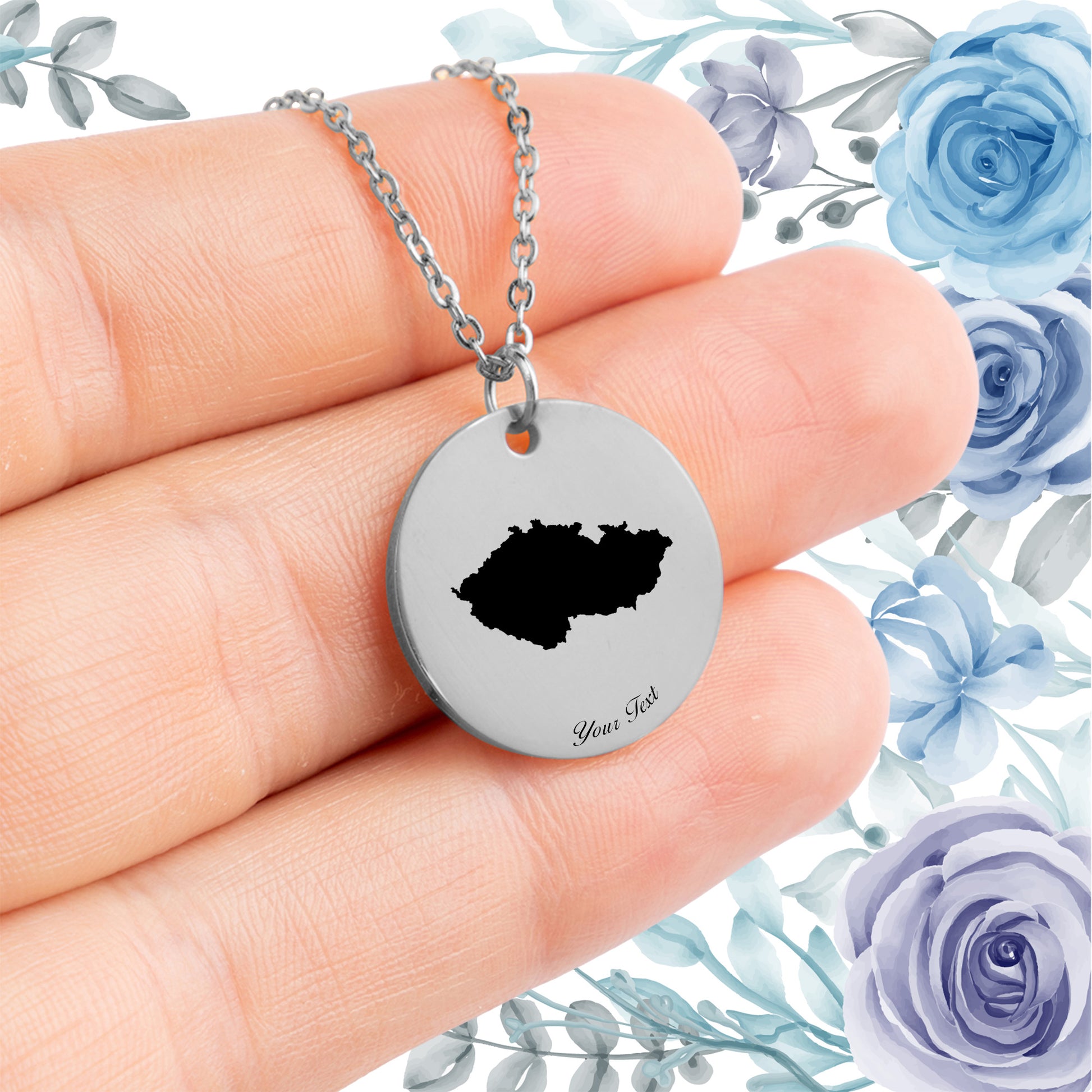 Czech Republic Country Map Necklace - Personalizable Jewelry