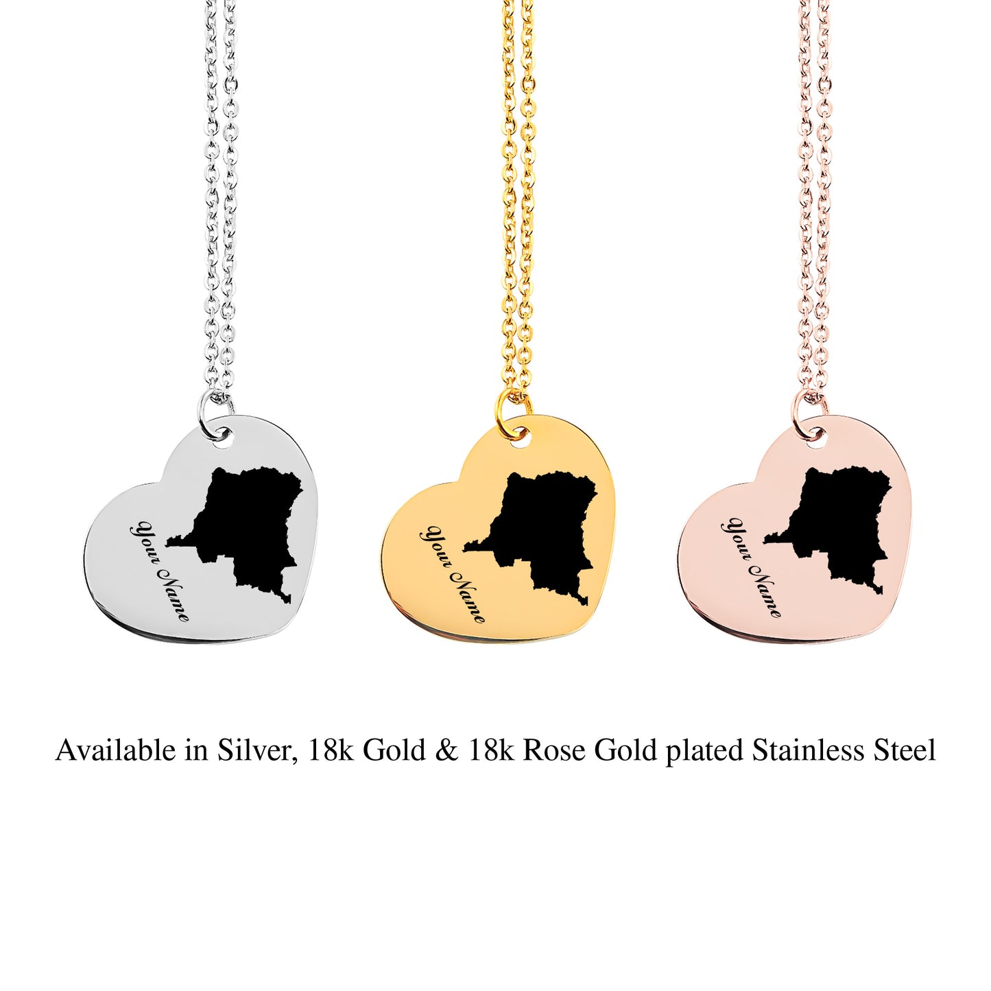 Congo DR Lined Country Map Necklace - Personalizable Jewelry