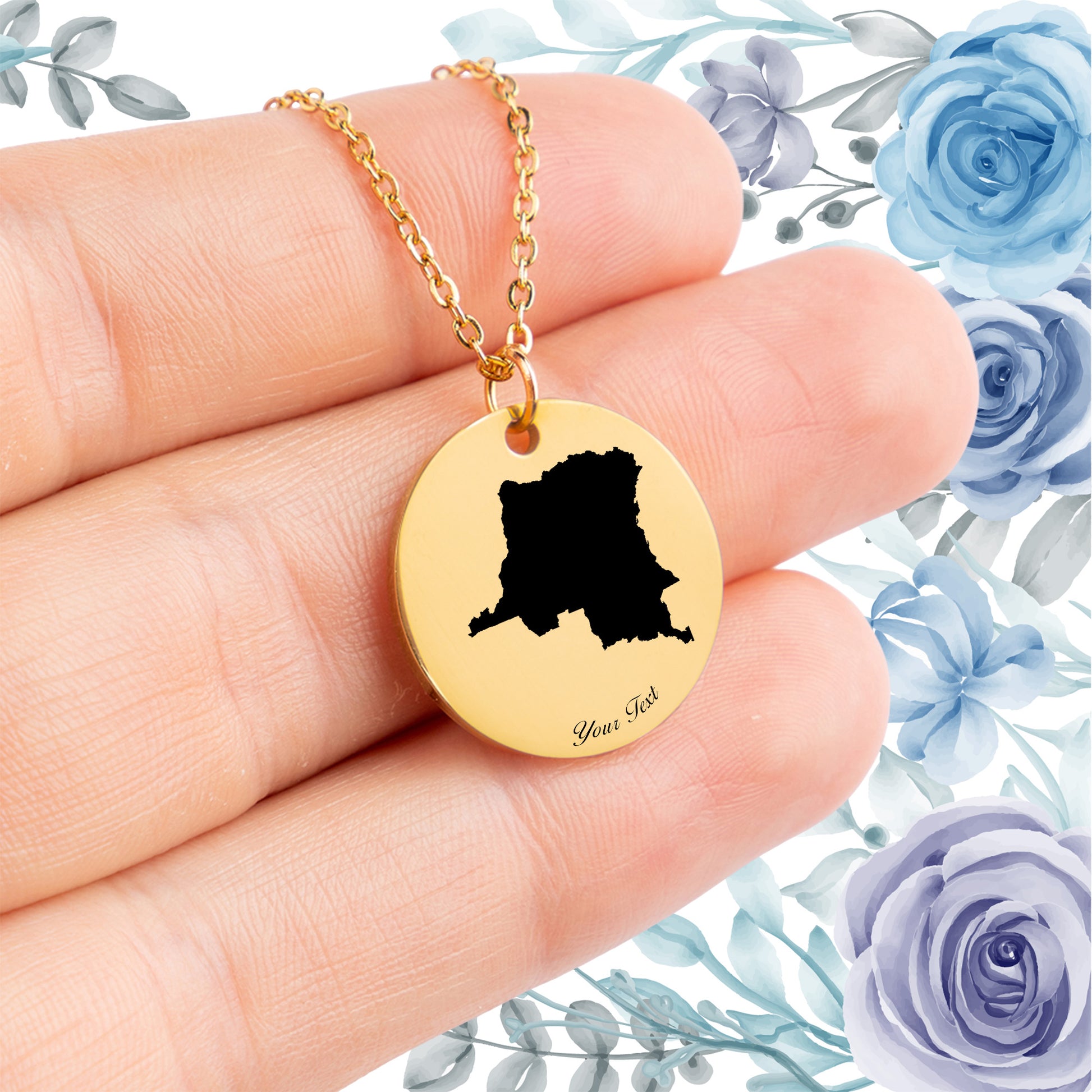 Congo DR Lined Country Map Necklace - Personalizable Jewelry