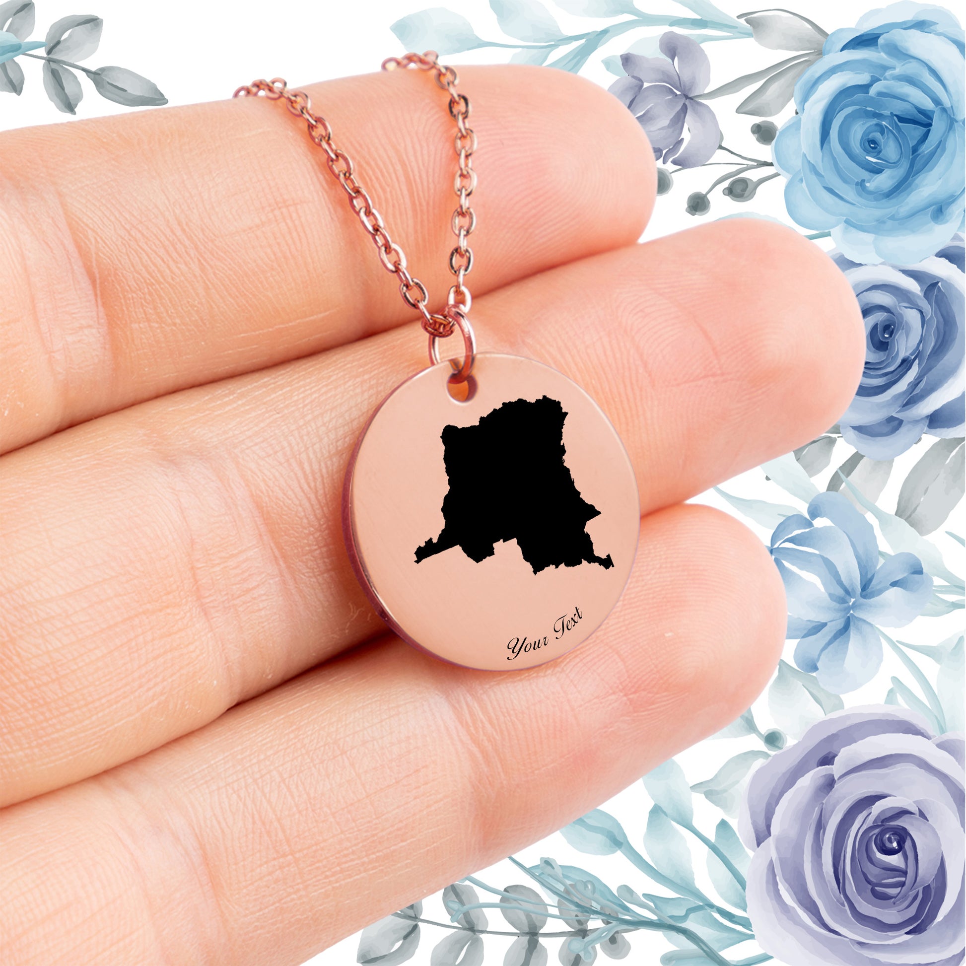Congo DR Lined Country Map Necklace - Personalizable Jewelry