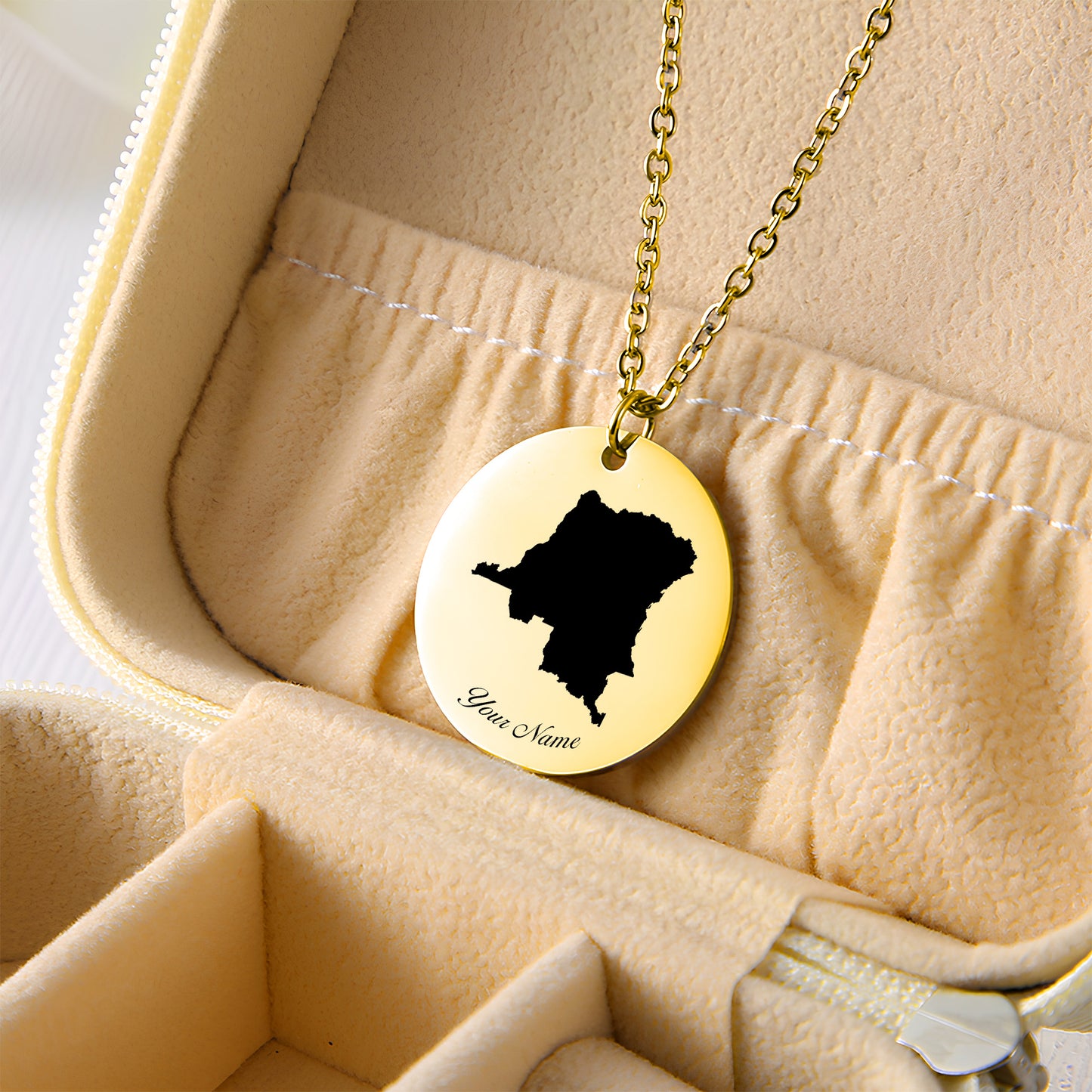 Congo DR Lined Country Map Necklace - Personalizable Jewelry