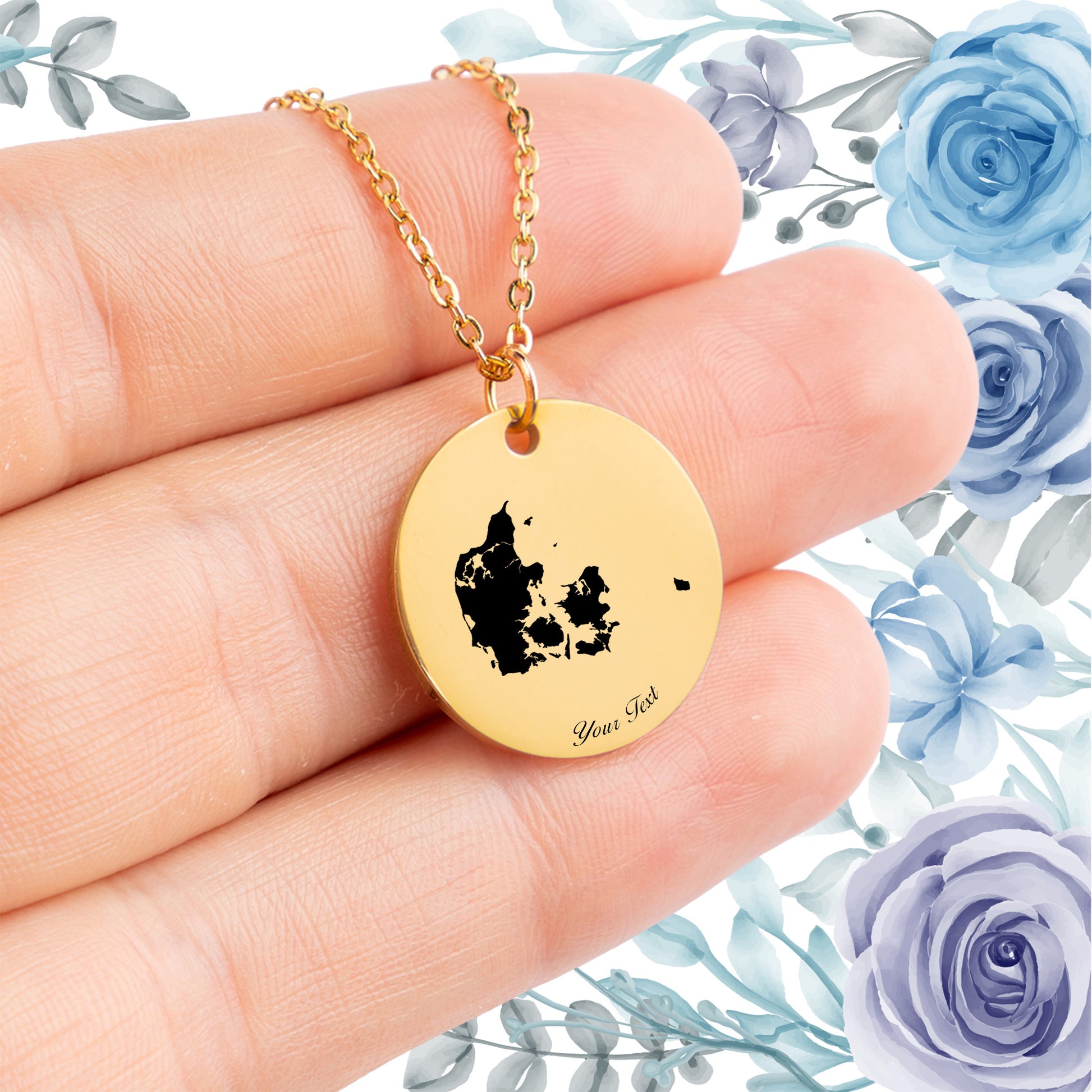 Denmark Country Map Necklace - Personalizable Jewelry
