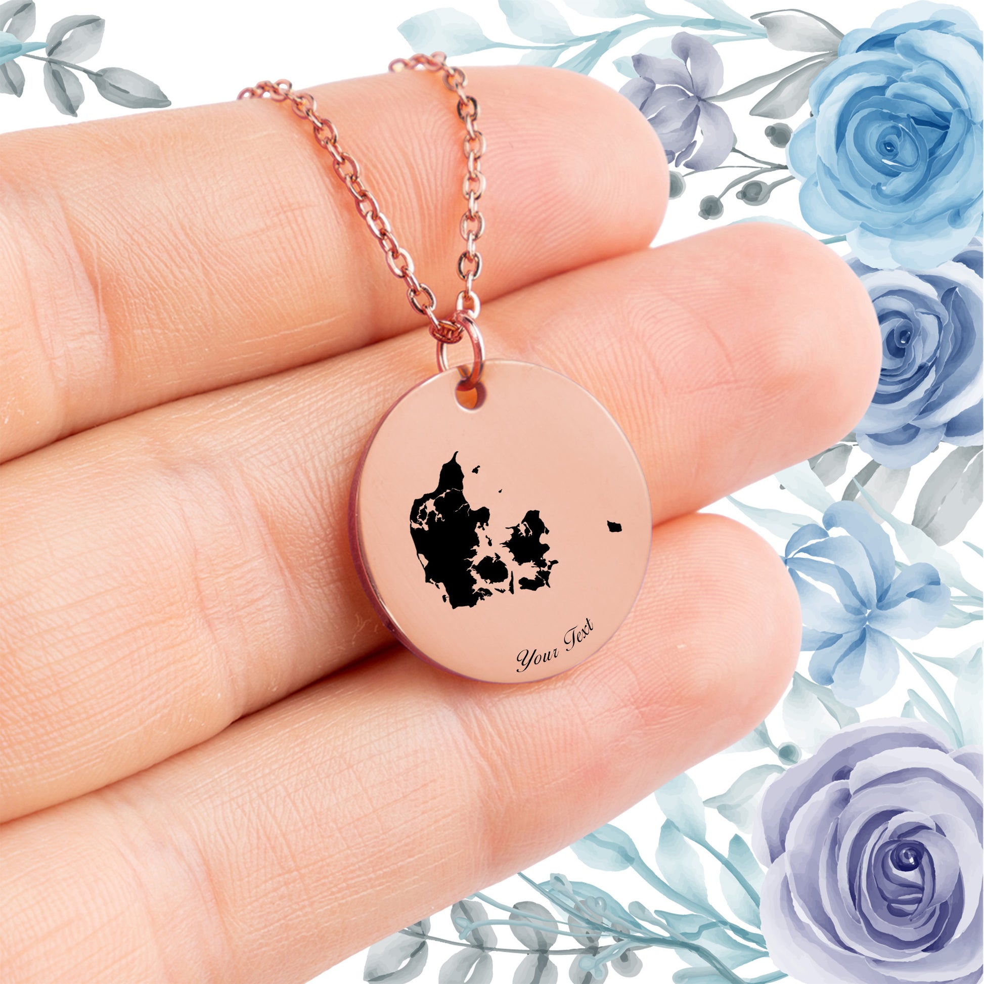 Denmark Country Map Necklace - Personalizable Jewelry