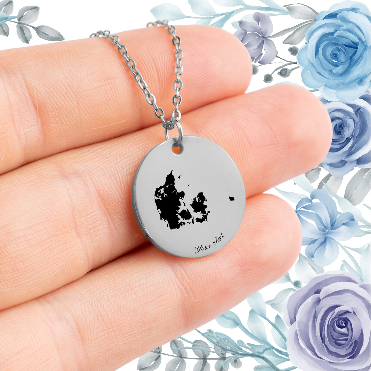 Denmark Country Map Necklace - Personalizable Jewelry