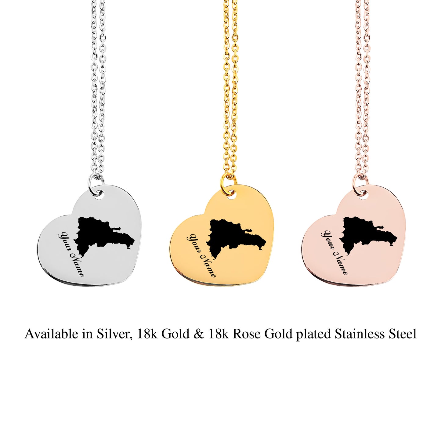 Dominica Republic Country Map Necklace - Personalizable Jewelry