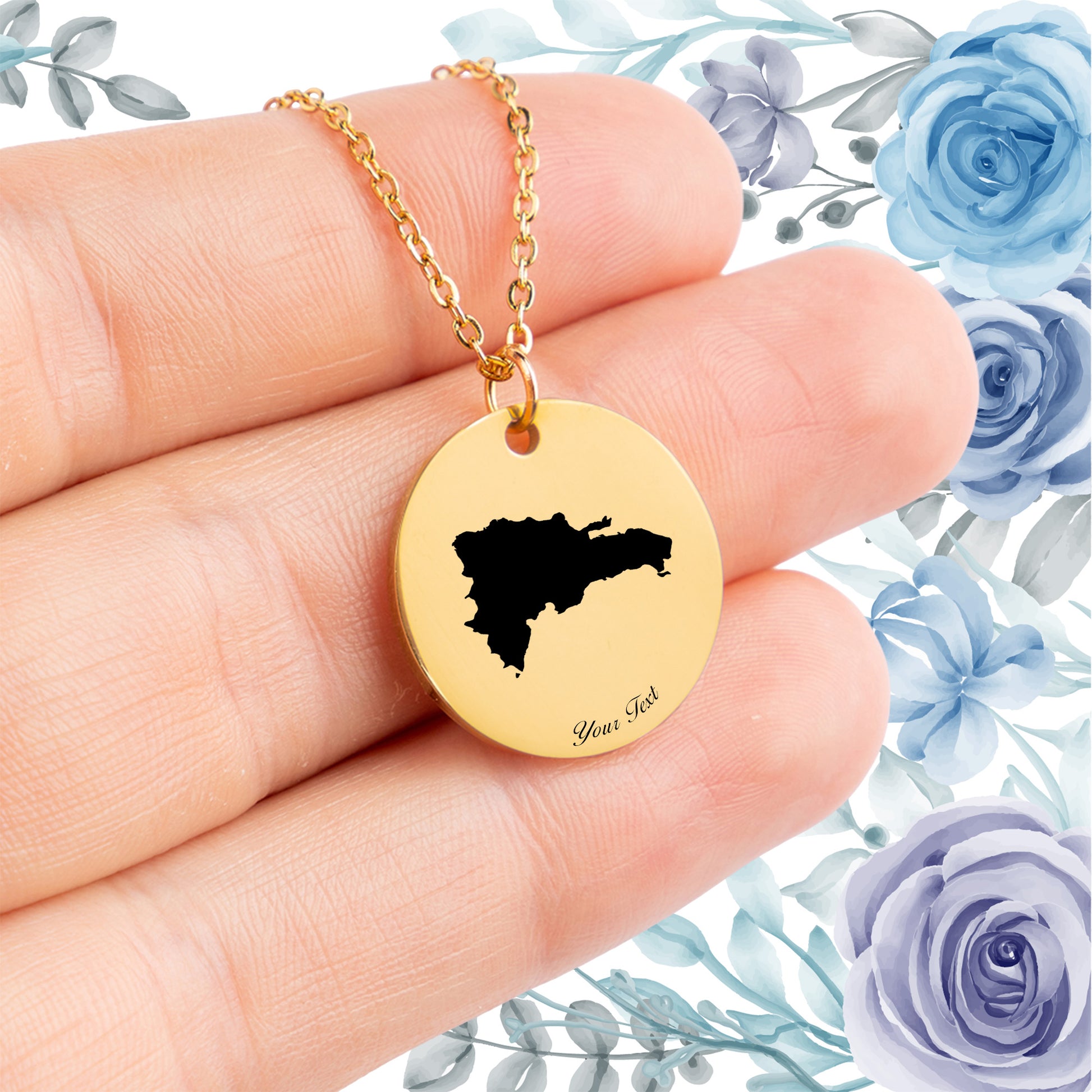 Dominica Republic Country Map Necklace - Personalizable Jewelry