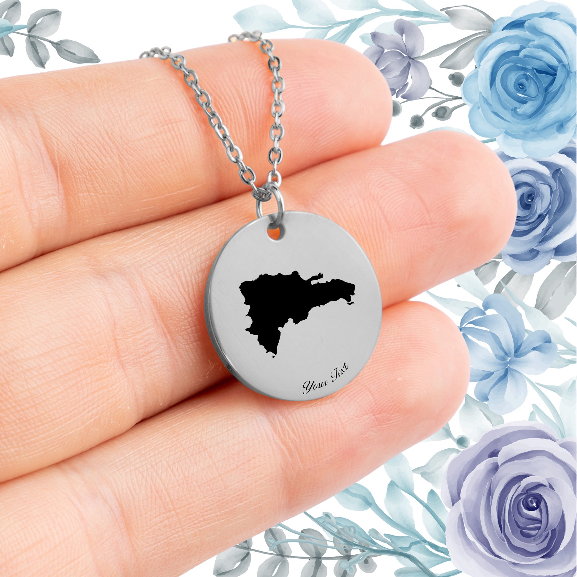 Dominica Republic Country Map Necklace - Personalizable Jewelry