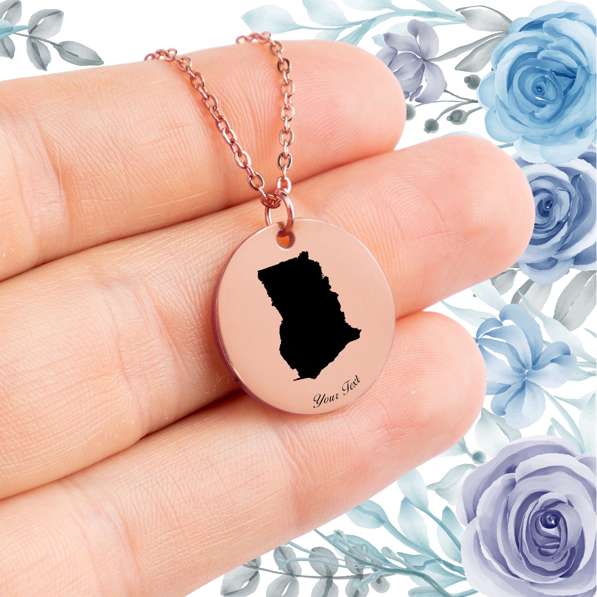 Ghana Country Map Necklace - Personalizable Jewelry