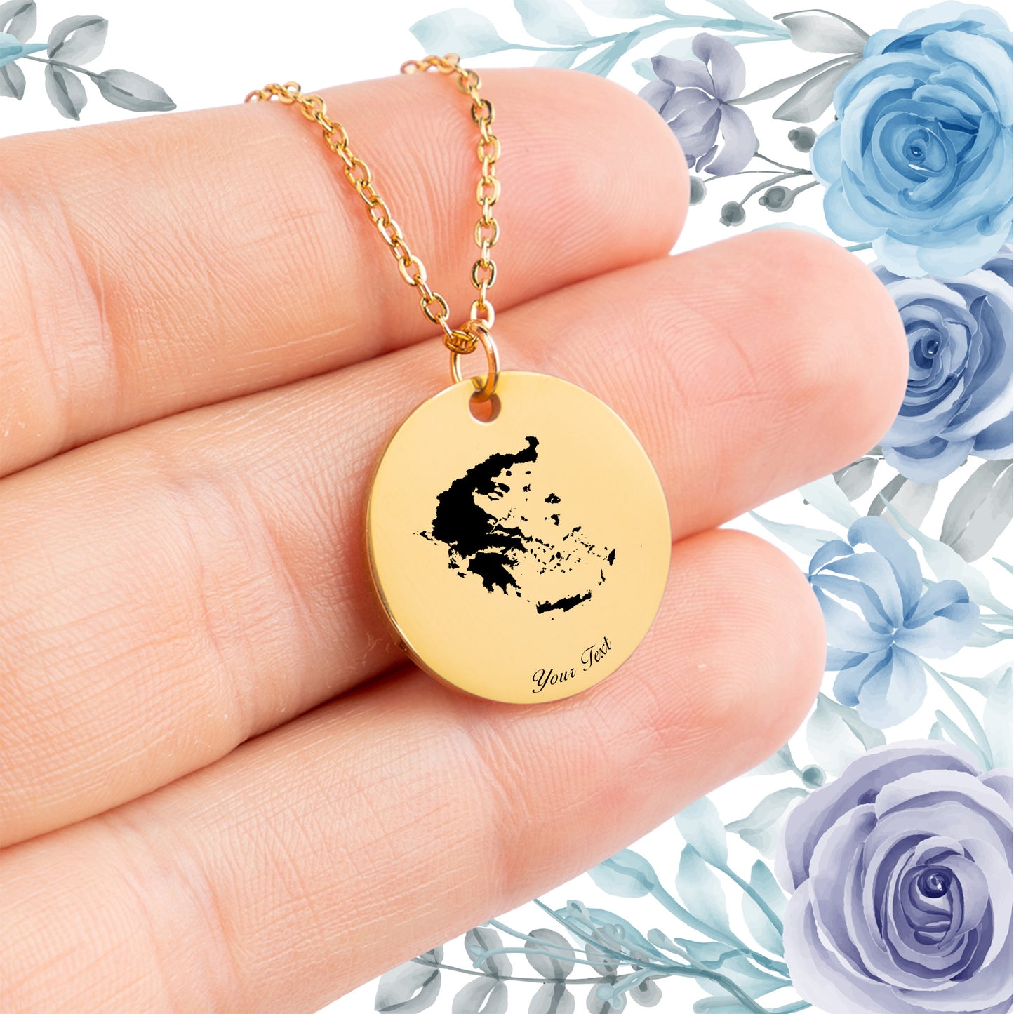 Greece Country Map Necklace - Personalizable Jewelry