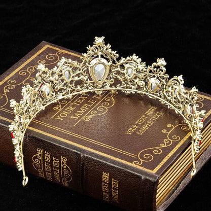 Baroque Bronze Gold Color Green Crystal Crown Bridal Tiara Vintage Wedding Rhinestone Diadem Pageant shehzadizevar