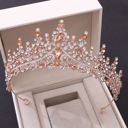Baroque Rose Gold Crystal Bridal Crown Rhinestone, bridal tiara set,flower girl tiara,prism tiara,we shehzadizevar