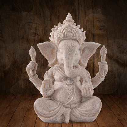 Vilead Sandstone Indian Ganesha Elephant God Statue Religious Hindu Fengshui Buddha Sculpture Shop Office Home Decoration Crafts