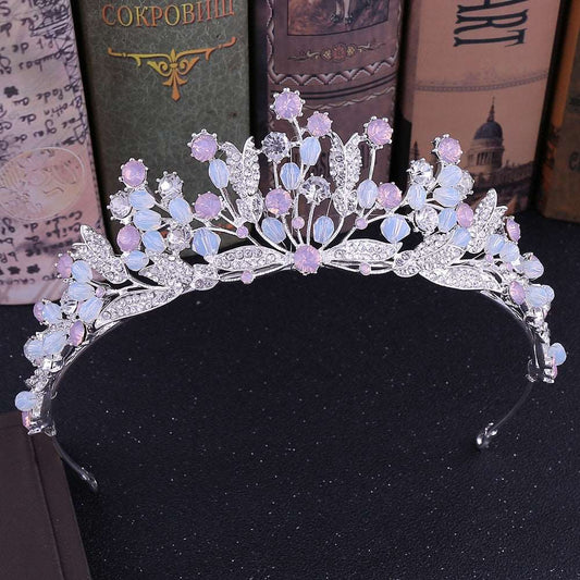 Baroque Handmade Pink Crystal Beads Bridal Tiaras Crowns Pageant Prom Rhinestone Veil Tiara Headband shehzadizevar