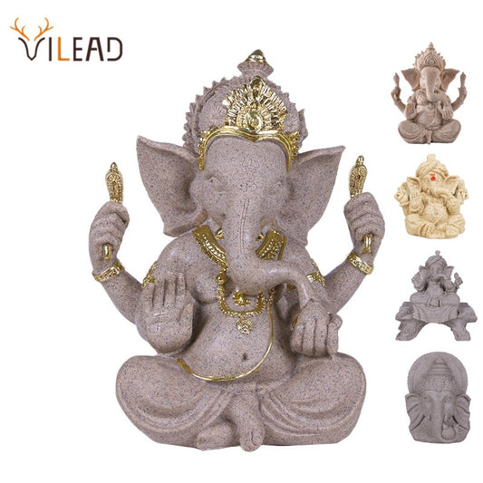 Vilead Sandstone Indian Ganesha Elephant God Statue Religious Hindu Fengshui Buddha Sculpture Shop Office Home Decoration Crafts