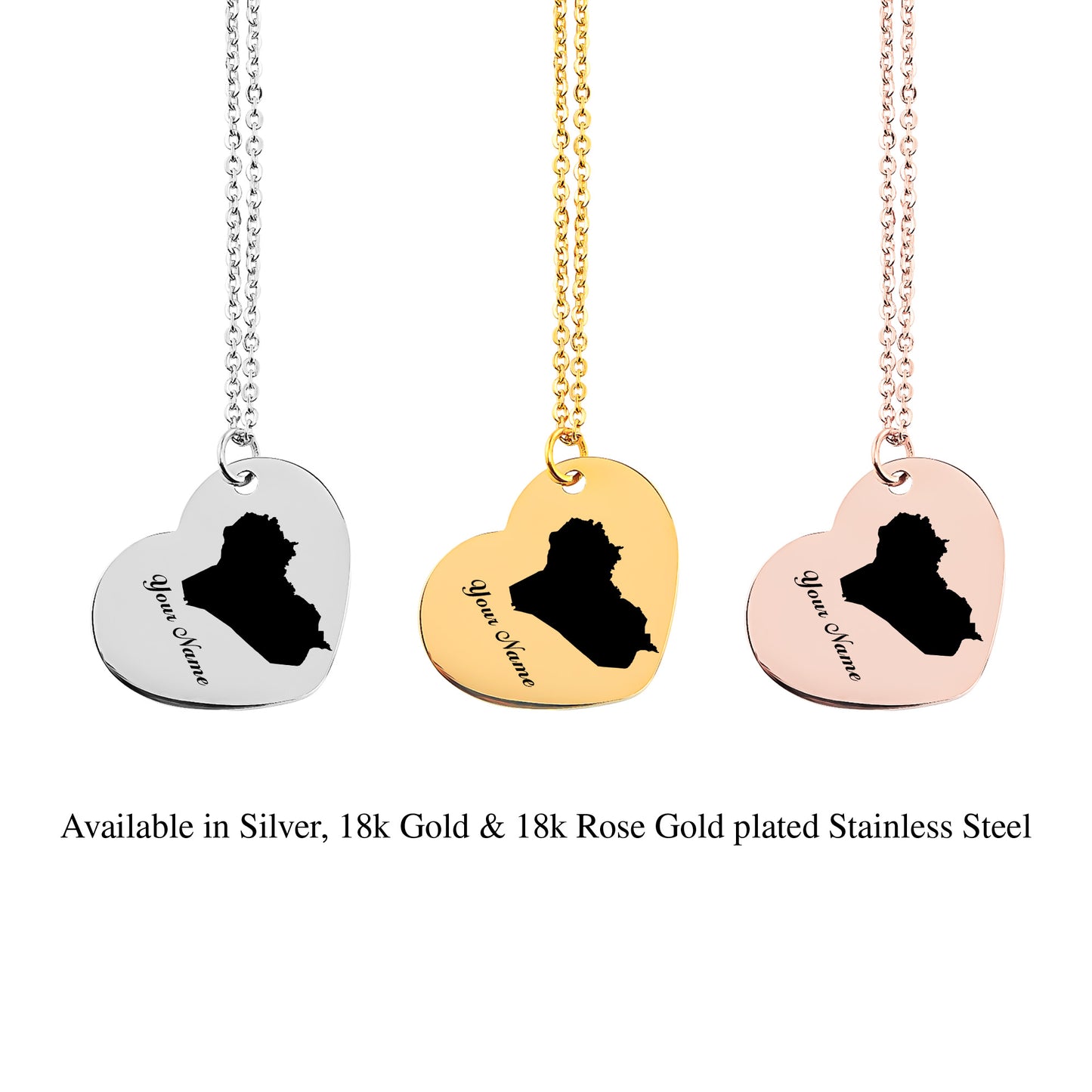 Iraq Country Map Necklace - Personalizable Jewelry