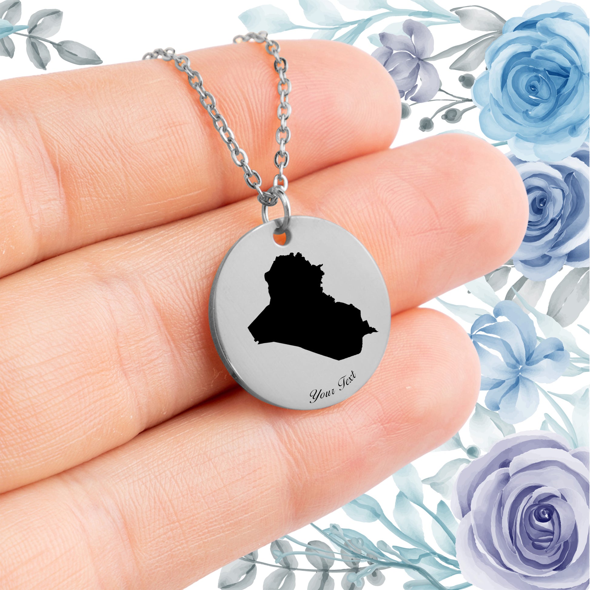 Iraq Country Map Necklace - Personalizable Jewelry