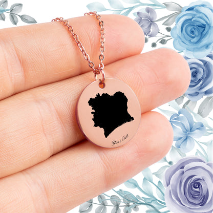 Ivory Coast Country Map Necklace - Personalizable Jewelry