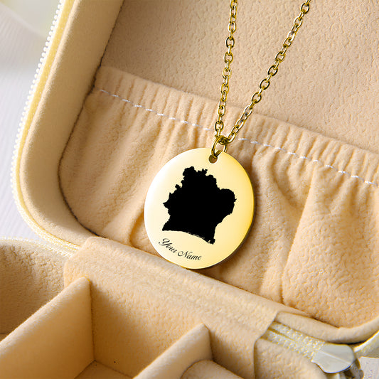 Ivory Coast Country Map Necklace - Personalizable Jewelry
