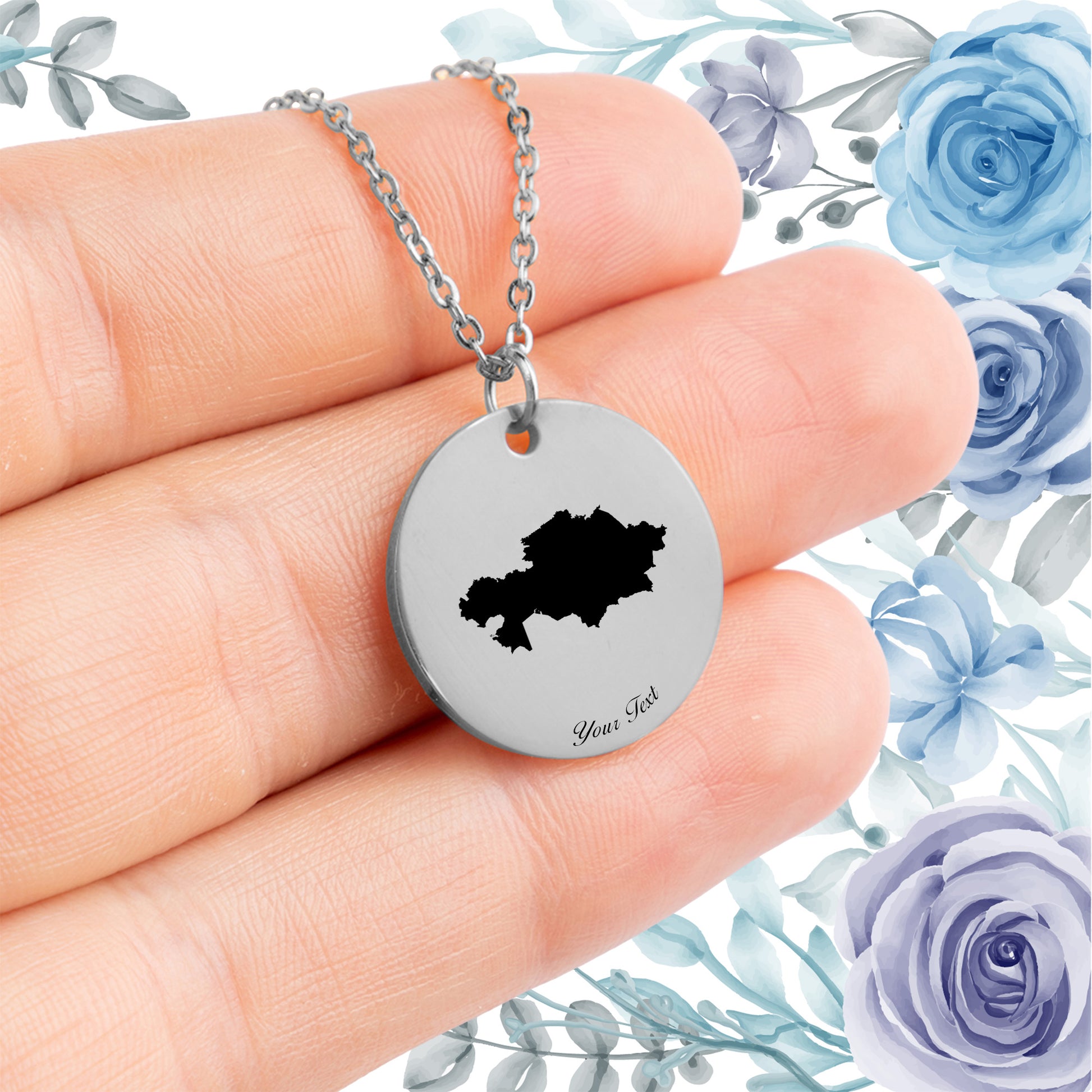 Kazakhstan Country Map Necklace - Personalizable Jewelry