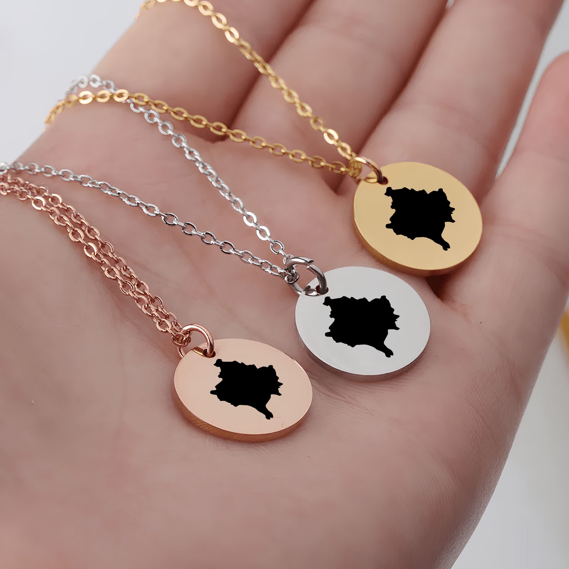 Kosovo Country Map Necklace - Personalizable Jewelry