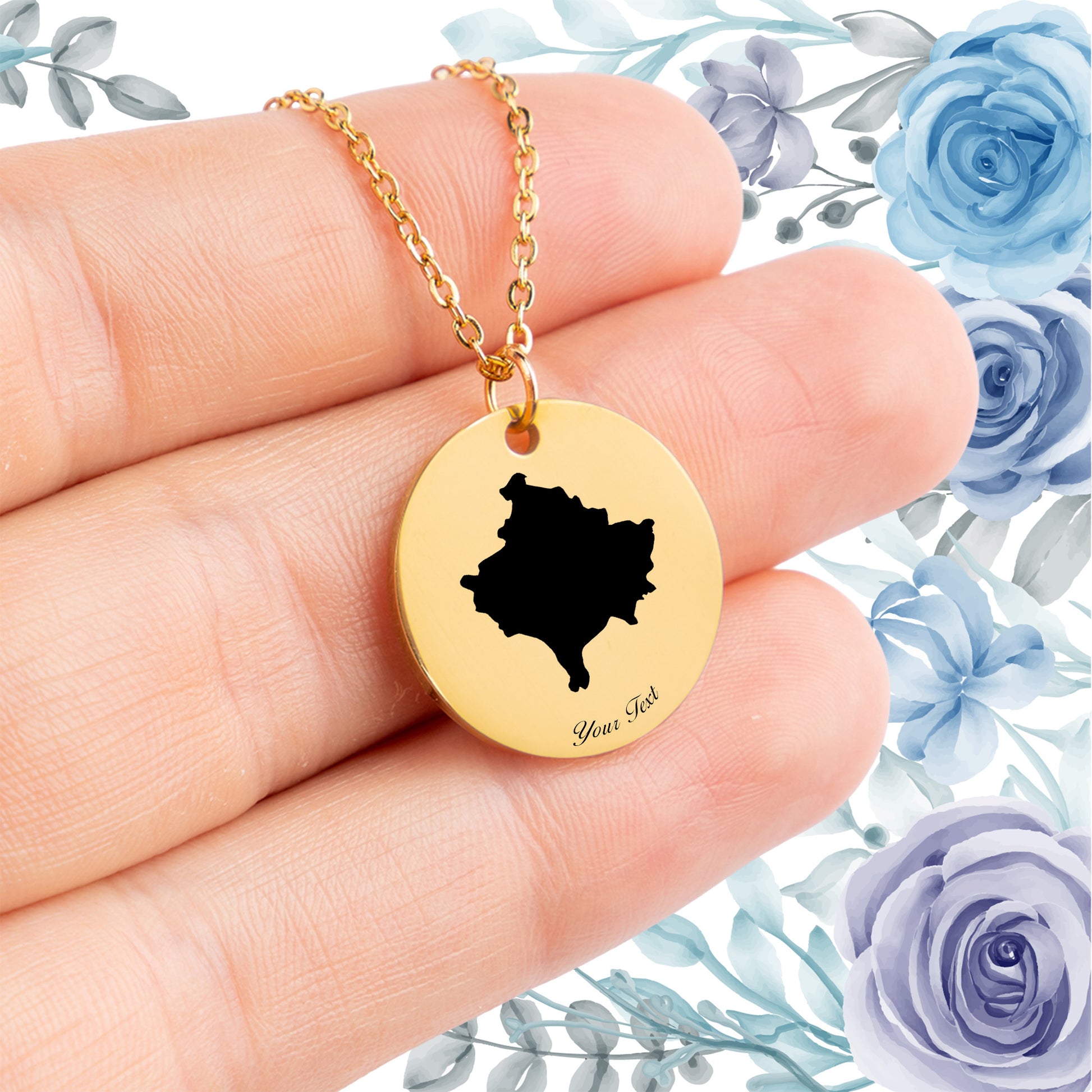 Kosovo Country Map Necklace - Personalizable Jewelry