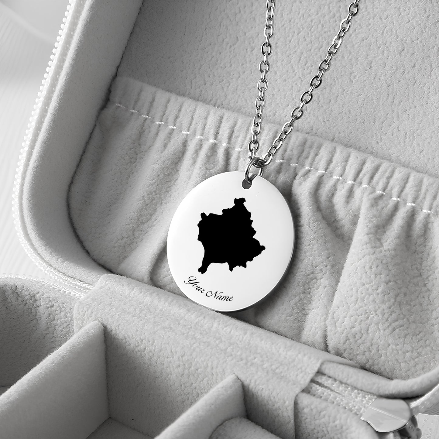 Kosovo Country Map Necklace - Personalizable Jewelry