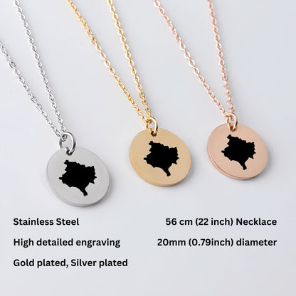 Kosovo Country Map Necklace - Personalizable Jewelry