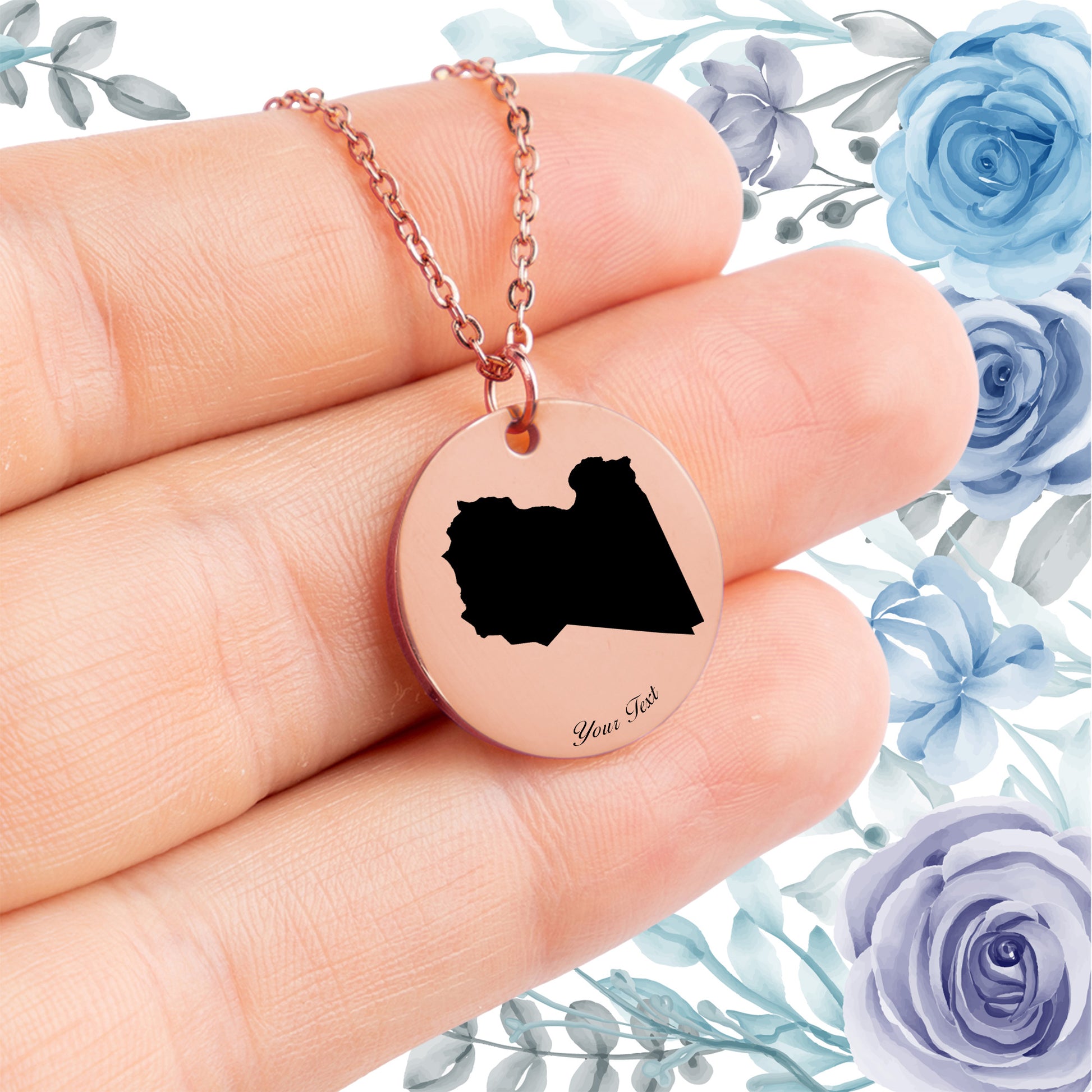 Libya Country Map Necklace - Personalizable Jewelry