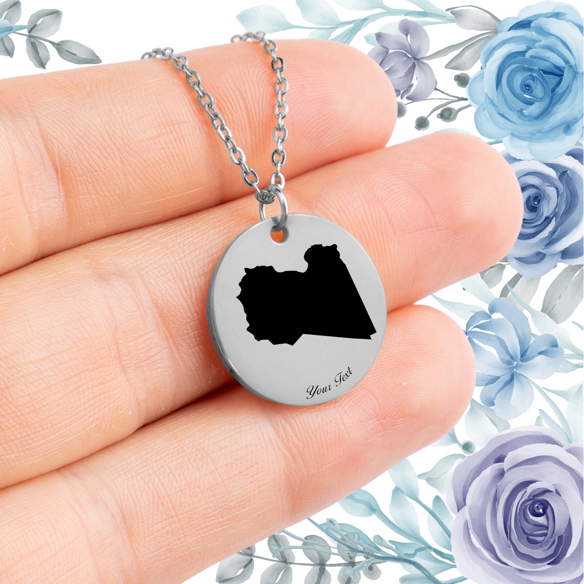 Libya Country Map Necklace - Personalizable Jewelry