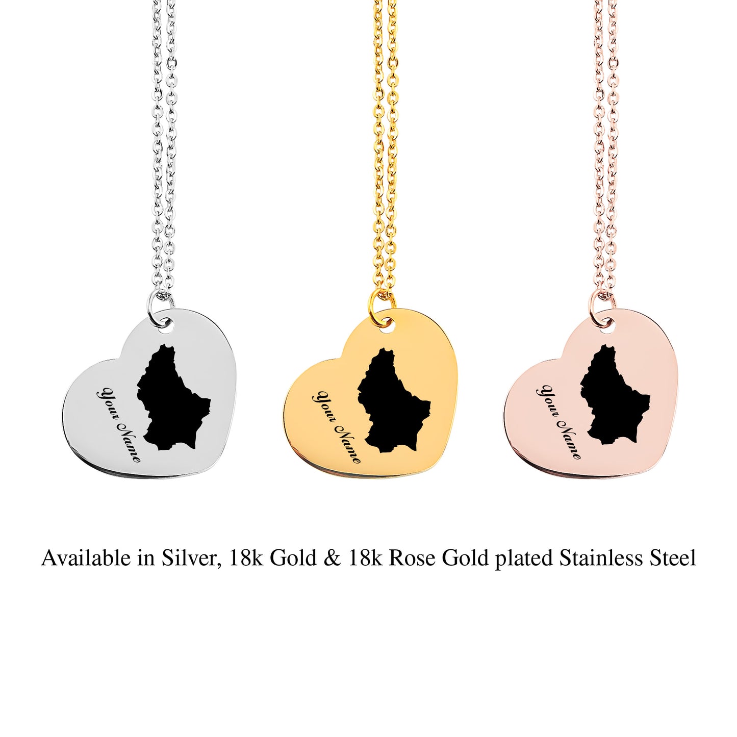 Luxembourg Country Map Necklace - Personalizable Jewelry