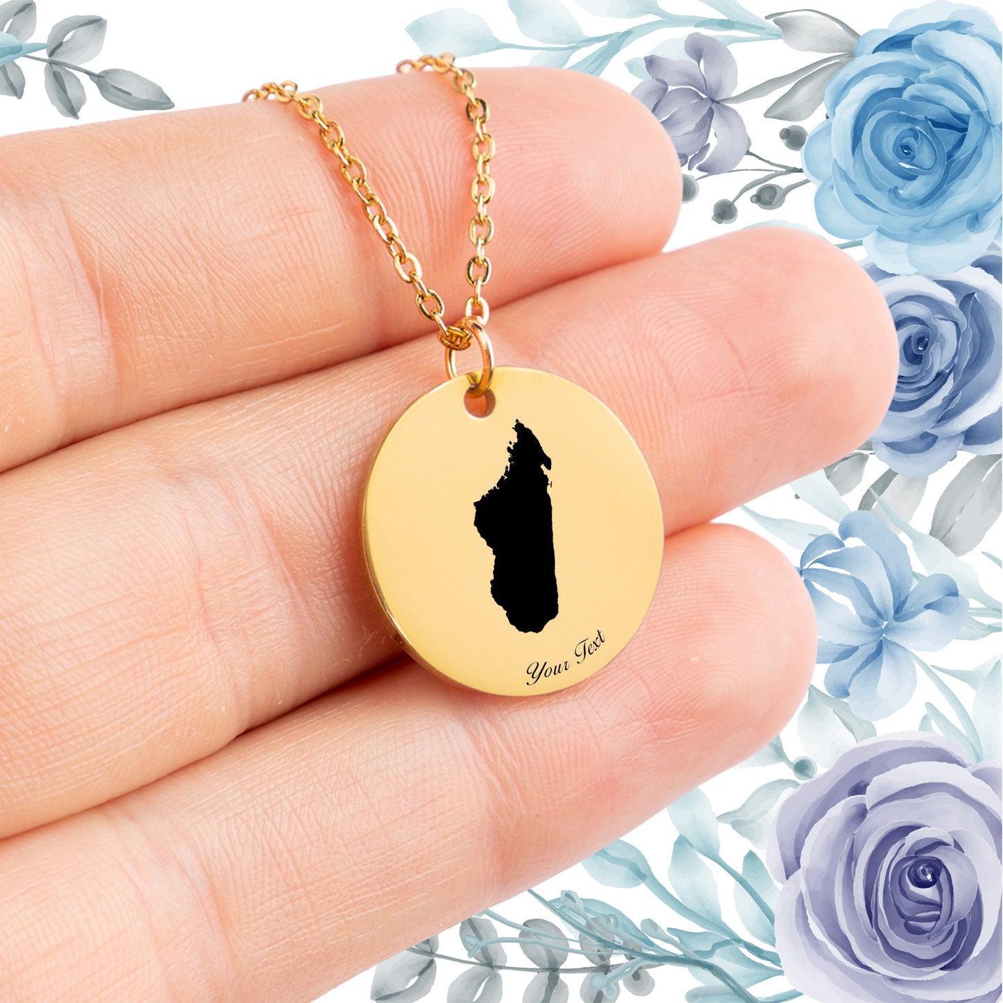 Madagascar Country Map Necklace - Personalizable Jewelry