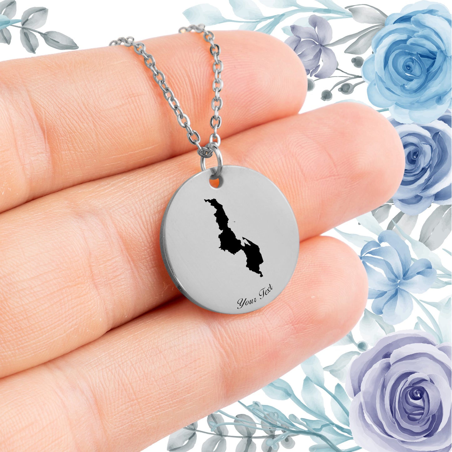 Malawi Country Map Necklace - Personalizable Jewelry