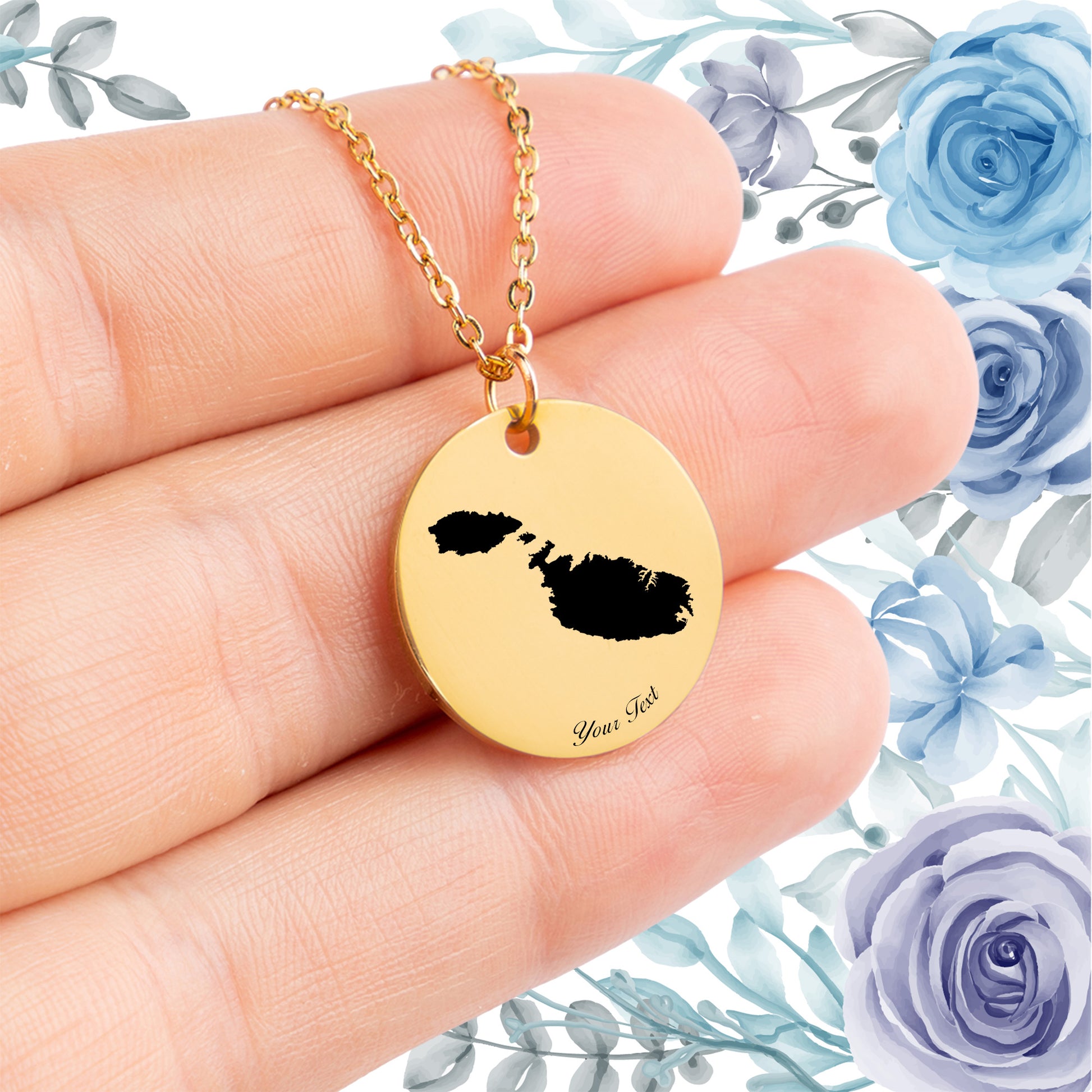 Malta Country Map Necklace - Personalizable Jewelry