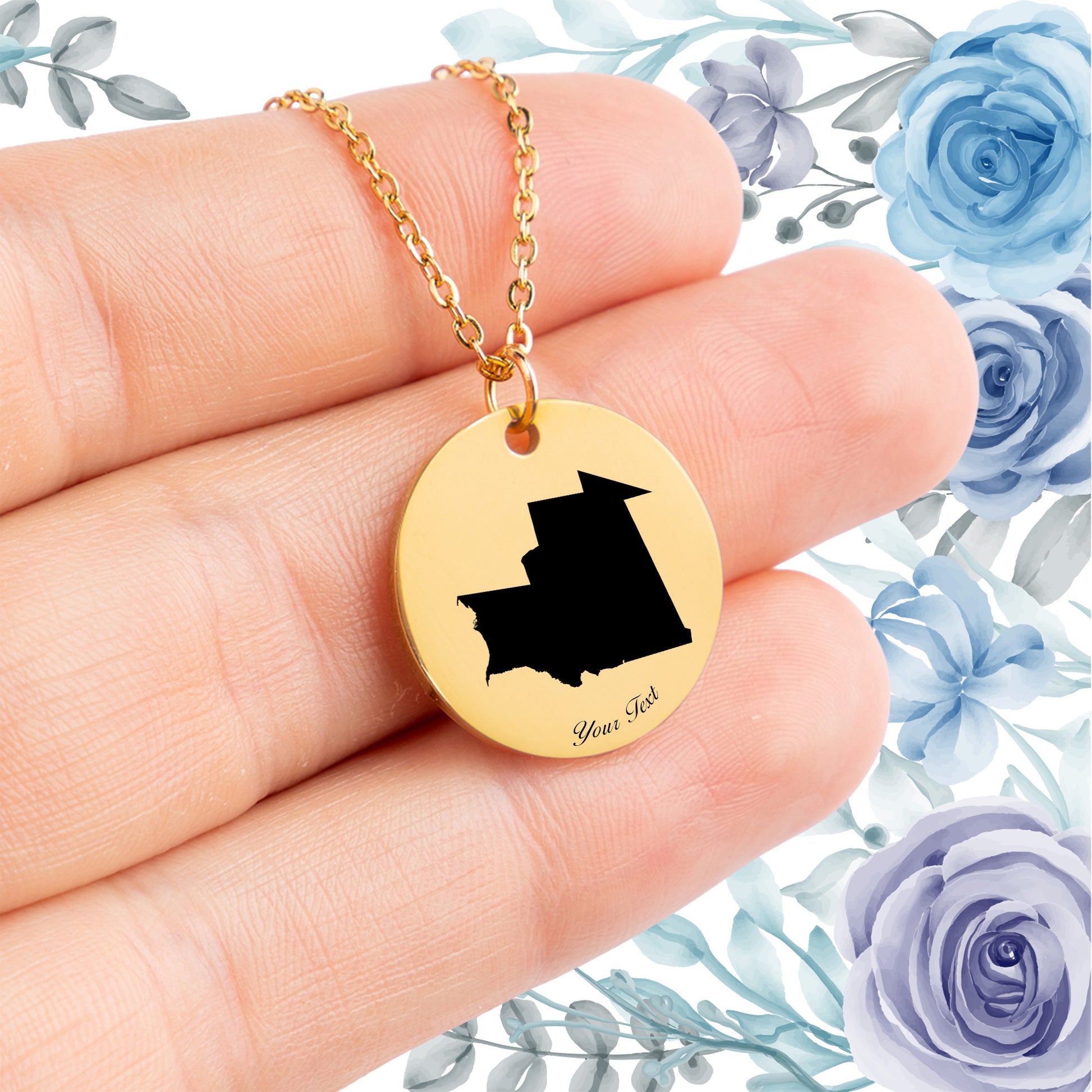 Mauritania Country Map Necklace - Personalizable Jewelry